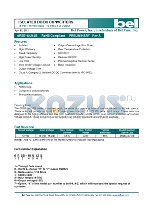 0RSB-40U12B datasheet - ISOLATED DC/DC CONVERTERS