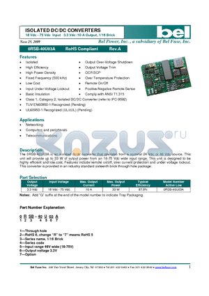 0RSB-40U03A datasheet - ISOLATED DC/DC CONVERTERS