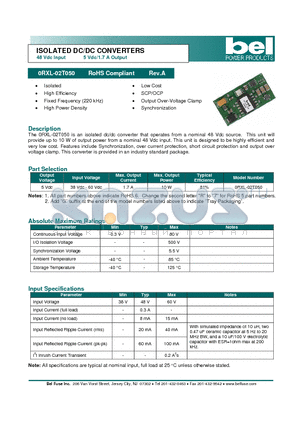 0RXL-02T050 datasheet - ISOLATED DC/DC CONVERTERS