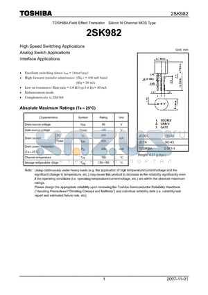 2SK982 datasheet - Silicon N Channel MOS Type High Speed Switching Applications