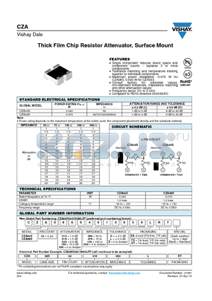 CZA04S04020100LEA datasheet - Thick Film Chip Resistor Attenuator, Surface Mount
