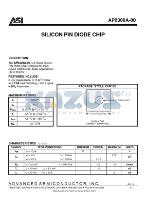 AP0300A-00 datasheet - 1SILICON PIN DIODE CHIP