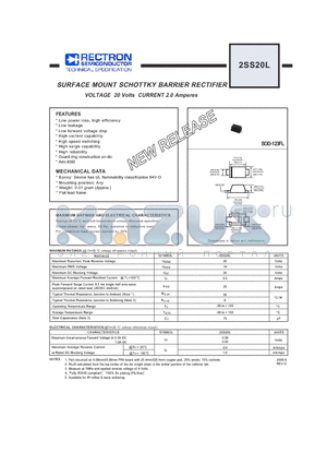 2SS20L datasheet - SURFACE MOUNT SCHOTTKY BARRIER RECTIFIER VOLTAGE 20 Volts CURRENT 2.0 Amperes