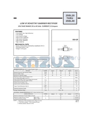 2SSL20 datasheet - LOW Vf SCHOTTKY BARRIER RECTIFIER VOLTAGE RANGE 20 to 40 Volts CURRENT 2.0 Ampere