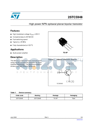 2STC5948_0807 datasheet - High power NPN epitaxial planar bipolar transistor