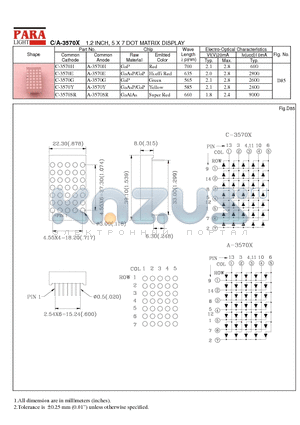 C-3570E datasheet - 1.2 INCH, 5 X 7 DOT MATRIX DISPLAY