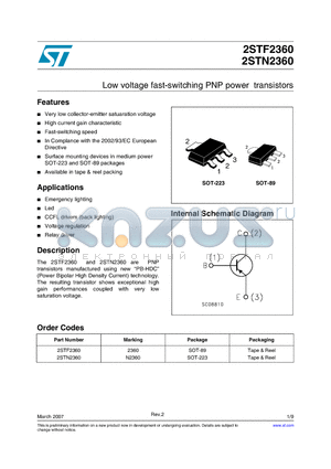 2STF2360 datasheet - Low voltage fast-switching PNP power transistors
