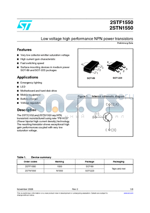 2STN1550 datasheet - Low voltage high performance NPN power transistors