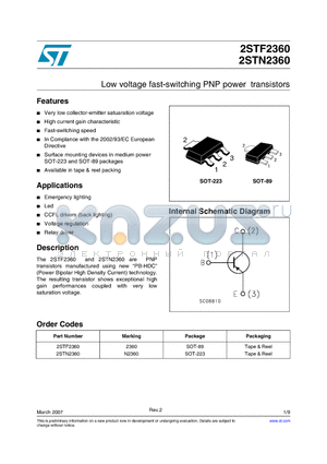 2STN2360 datasheet - Low voltage fast-switching PNP power transistors