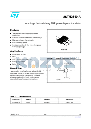 2STN2540-A datasheet - Low voltage fast-switching PNP power bipolar transistor