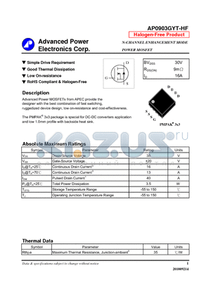 AP0903GYT-HF datasheet - Simple Drive Requirement, Good Thermal Dissipation