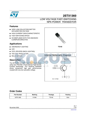 2STX1360 datasheet - LOW VOLTAGE FAST-SWITCHING NPN POWER TRANSISTOR