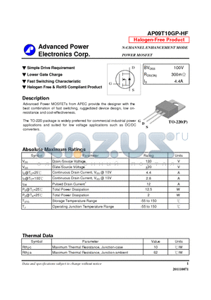 AP09T10GP-HF datasheet - N-CHANNEL ENHANCEMENT MODE POWER MOSFET