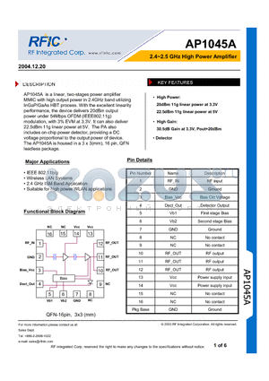 AP1045A datasheet - 2.4~2.5 GHz High Power Amplifier