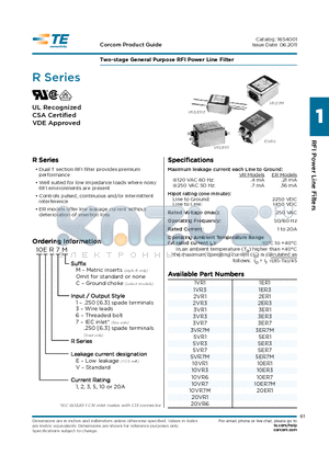 2VR1 datasheet - Two-stage General Purpose RFI Power Line Filter