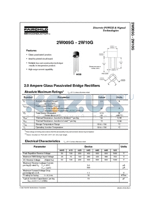 2W005G datasheet - 2.0 Ampere Glass Passivated Bridge Rectifiers