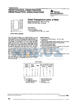 CD54-74AC373 datasheet - OCTAL TRANSPARENT LATCH, 3-STATE