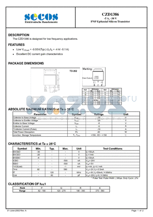 CZD1386 datasheet - PNP Epitaxial Silicon Transistor