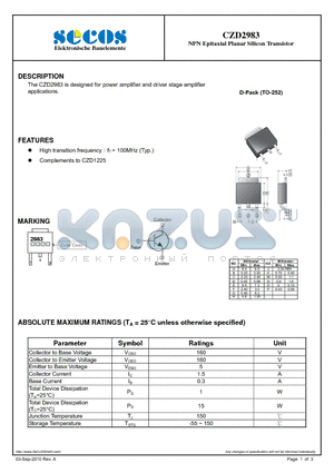 CZD2983 datasheet - NPN Epitaxial Planar Silicon Transistor