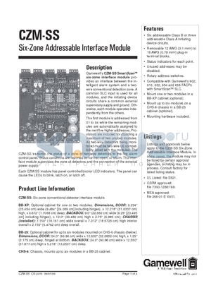 CZM-SS datasheet - Six-Zone Addressable Interface Module