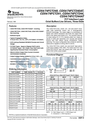 CD54-74FCT240 datasheet - FCT Interface Logic Octal Buffers/Line Drivers, Three-State
