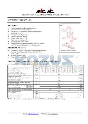 2W01G datasheet - GLASS PASSIVATED SINGLE-PHASE BRIDGE RECTIFIER