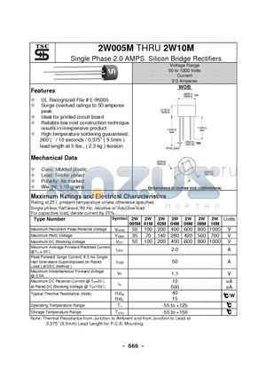 2W01M datasheet - Single Phase 2.0 AMPS. Silicon Bridge Rectifiers