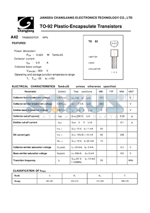 A42 datasheet - TRANSISTOR NPN 