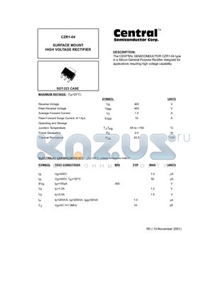 CZR1-04 datasheet - SURFACE MOUNT HIGH VOLTAGE RECTIFIER