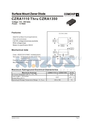 CZRA1180 datasheet - Surface Mount Zener Diode