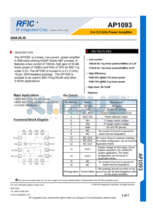AP1093 datasheet - 2.4~2.5 GHz Power Amplifier