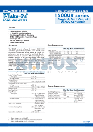 1500UR datasheet - Single & Dual Output DC/DC Converter