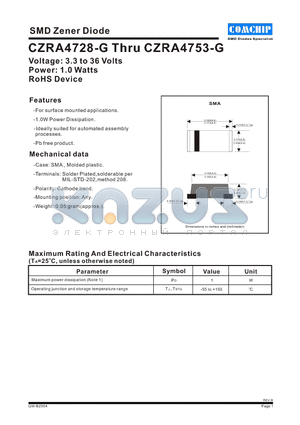 CZRA4729-G datasheet - SMD Zener Diode