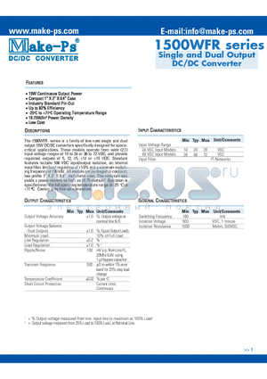 1500WFR datasheet - Single and Dual Output DC/DC Converter