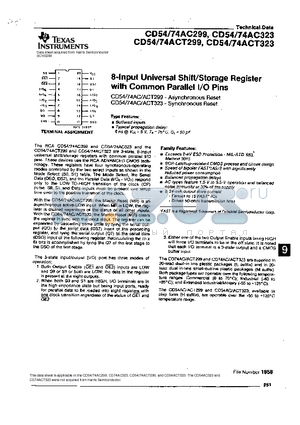 CD54AC299 datasheet - 8-INPUT UNIVERSAL SHIFT/STORAGE REGISTER WITH COMMON PARALLEL I/O PINS