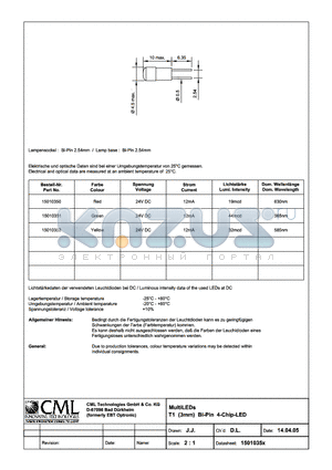 15010351 datasheet - MultiLEDs T1(3mm) BI-Pin 4-Chip-LED