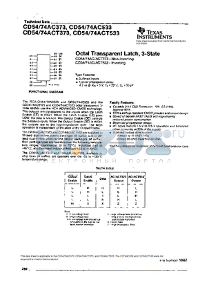 CD54AC373 datasheet - OCTAL TRANSPARENT LATCH, 3-STATE