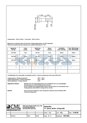 15012350 datasheet - MultiLEDs T1(3mm) BI-Pin 6-Chip-LED