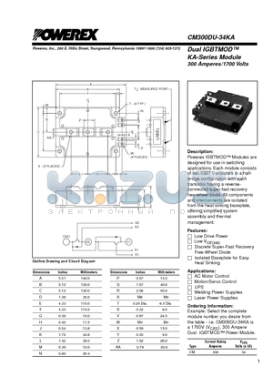 CM300DU-34KA datasheet - Dual IGBTMOD 300 Amperes/1700 Volts