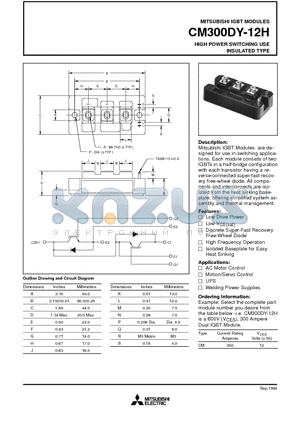 CM300DY-12 datasheet - HIGH POWER SWITCHING USE INSULATED TYPE