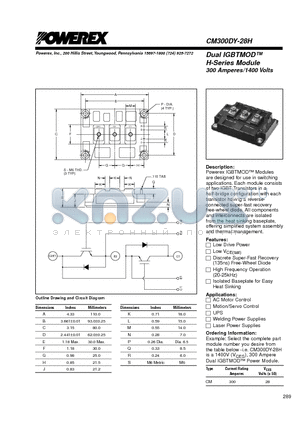 CM300DY-28H datasheet - Dual IGBTMOD 300 Amperes/1400 Volts