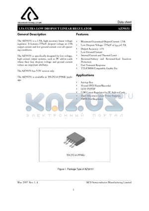 AZ39151D4-5.0E1 datasheet - 1.5A ULTRA LOW DROPOUT LINEAR REGULATOR