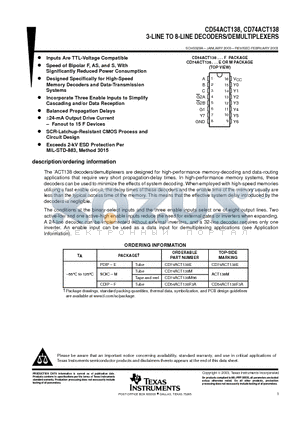 CD54ACT138F3A datasheet - 3-LINE TO 8-LINE DECODERS/DEMULTIPLEXERS