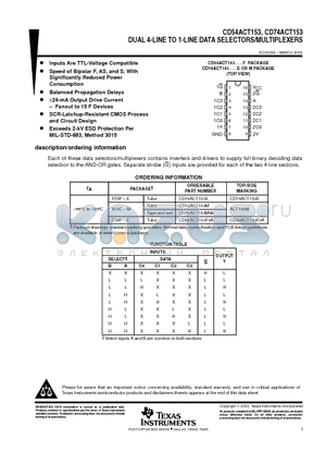 CD54ACT153 datasheet - DUAL 4-LINE TO 1-LINE DATA SELECTORS/MULTIPLEXERS