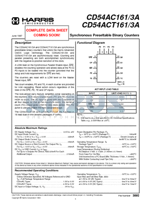 CD54ACT161 datasheet - Synchronous Presettable Binary Counters