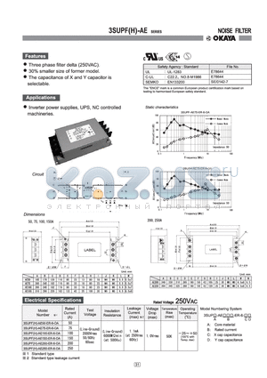 3SUPF-AE100ER-6-OA datasheet - THREE PHASE FILTER DELTA (250VAC).
