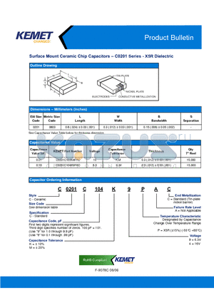 C0201C103K4PAC7867 datasheet - Surface Mount Ceramic Chip Capacitors - C0201 Series - X5R Dielectric