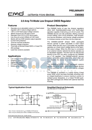 CM3065-25SA datasheet - 2.0 Amp Tri-Mode Low Dropout CMOS Regulator