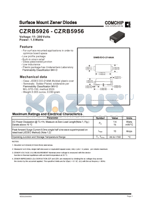 CZRB5926 datasheet - Surface Mount Zener Diodes