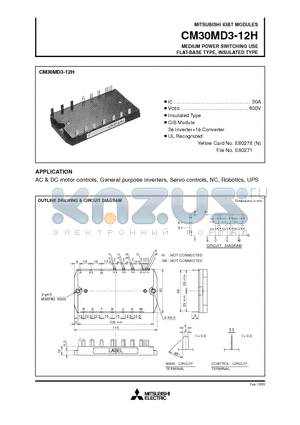 CM30MD3-12H datasheet - MEDIUM POWER SWITCHING USE FLAT-BASE TYPE, INSULATED TYPE